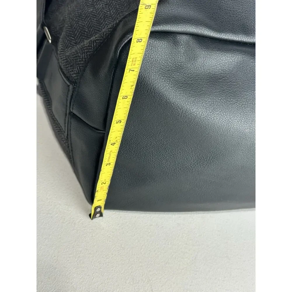 John Varvatos Gray Herringbone Weekender Duffel Travel Bag Faux Leather Trim
